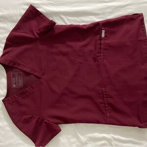 Figs Maroon V-Neck Scrub Top